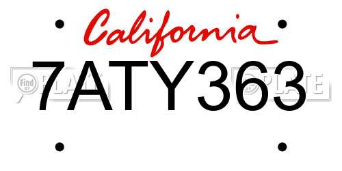 7ATY363 California License Plate