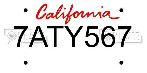 7ATY567 California License Plate
