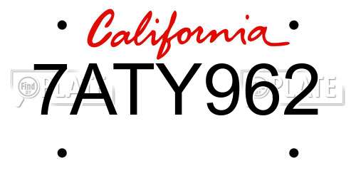 7ATY962 California License Plate