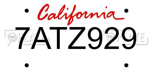 7ATZ929 California License Plate