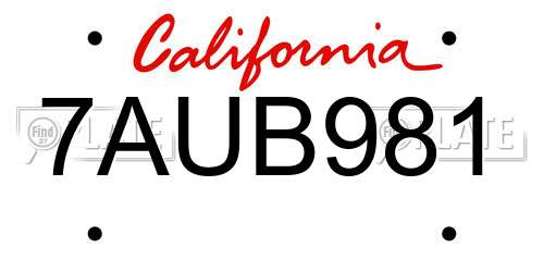 7AUB981 California License Plate