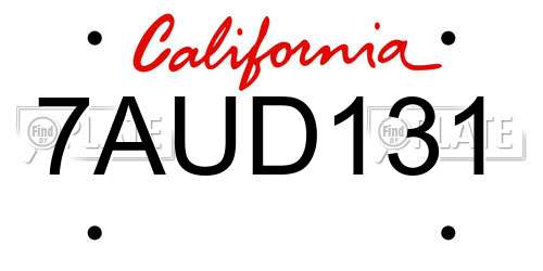 7AUD131 California License Plate