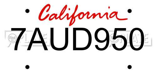 7AUD950 California License Plate