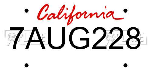 7AUG228 California License Plate