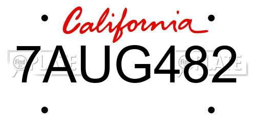 7AUG482 California License Plate