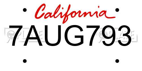 7AUG793 California License Plate