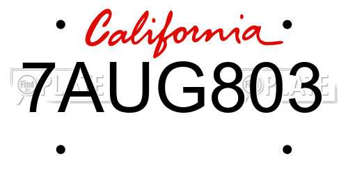 7AUG803 California License Plate