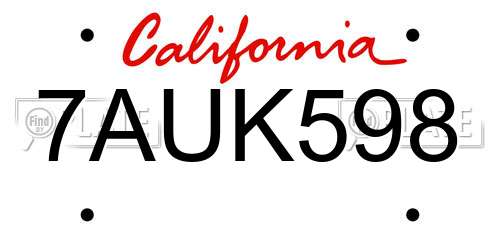 7AUK598 California License Plate