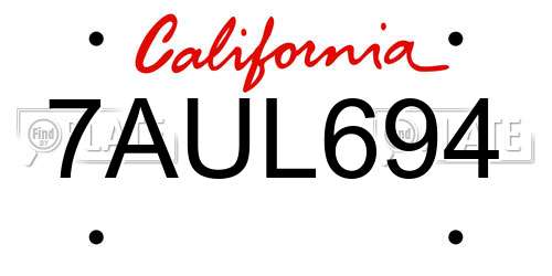 7AUL694 California License Plate
