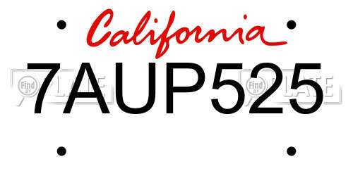 7AUP525 California License Plate