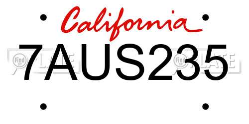 7AUS235 California License Plate