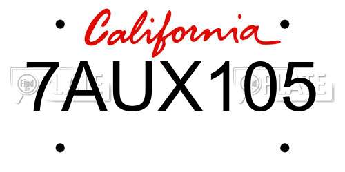 7AUX105 California License Plate