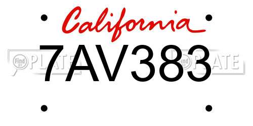 7AV383 California License Plate
