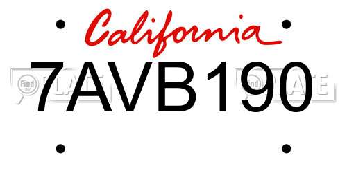 7AVB190 California License Plate