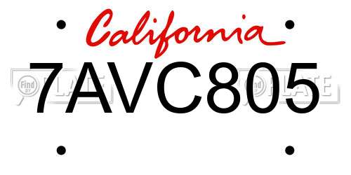 7AVC805 California License Plate