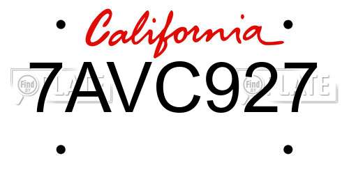 7AVC927 California License Plate
