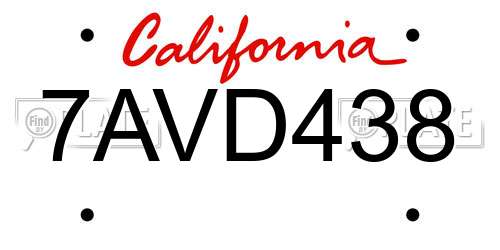 7AVD438 California License Plate