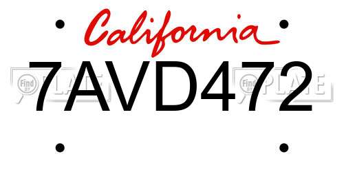 7AVD472 California License Plate