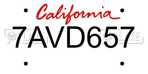 7AVD657 California License Plate
