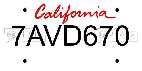 7AVD670 California License Plate
