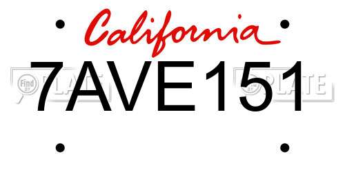 7AVE151 California License Plate