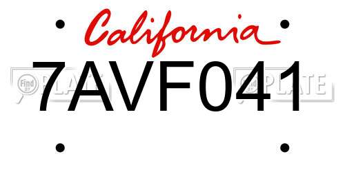 7AVF041 California License Plate