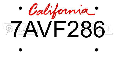 7AVF286 California License Plate
