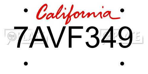 7AVF349 California License Plate