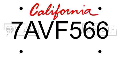 7AVF566 California License Plate