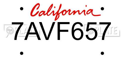 7AVF657 California License Plate