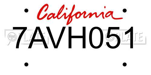 7AVH051 California License Plate