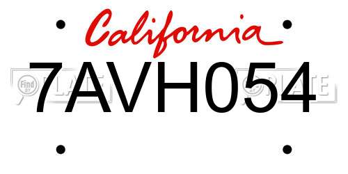 7AVH054 California License Plate