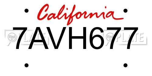 7AVH677 California License Plate