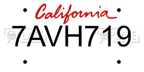 7AVH719 California License Plate