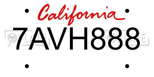 7AVH888 California License Plate