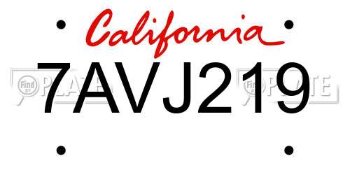 7AVJ219 California License Plate