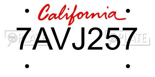7AVJ257 California License Plate
