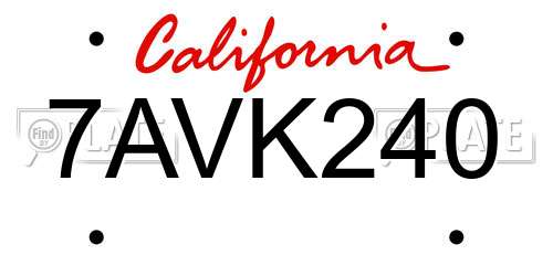 7AVK240 California License Plate