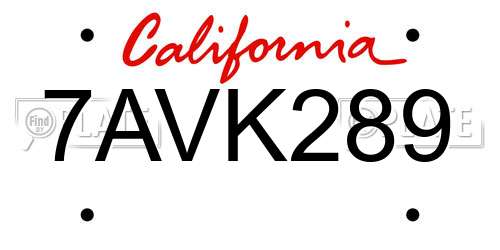 7AVK289 California License Plate