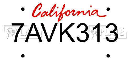 7AVK313 California License Plate