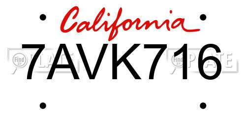 7AVK716 California License Plate