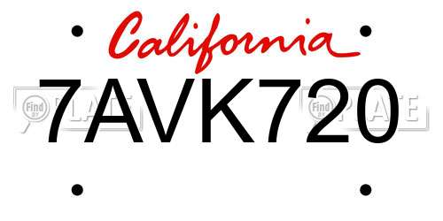 7AVK720 California License Plate