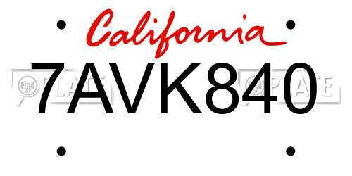 7AVK840 California License Plate
