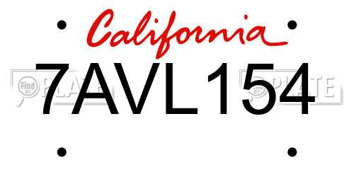 7AVL154 California License Plate