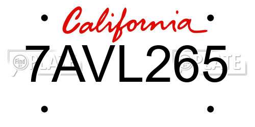 7AVL265 California License Plate