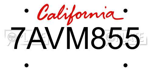 7AVM855 California License Plate