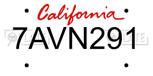 7AVN291 California License Plate