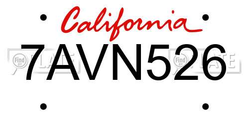 7AVN526 California License Plate