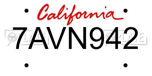 7AVN942 California License Plate