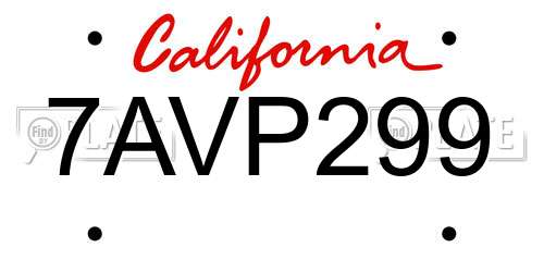 7AVP299 California License Plate